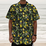 Lemon And Flower Pattern Print Textured Short Sleeve Shirt