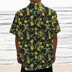 Lemon And Flower Pattern Print Textured Short Sleeve Shirt