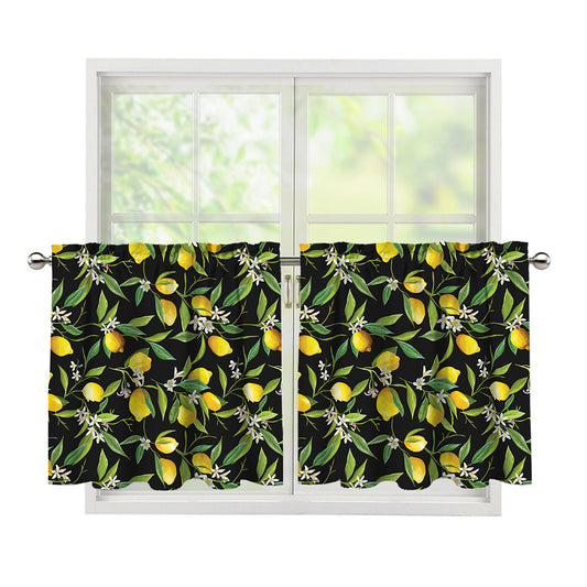 Lemon And Flower Pattern Print Tier Curtains