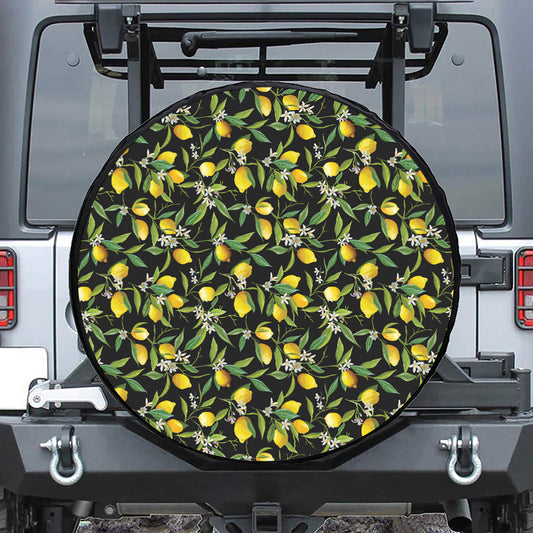 Lemon And Flower Pattern Print Tire Cover