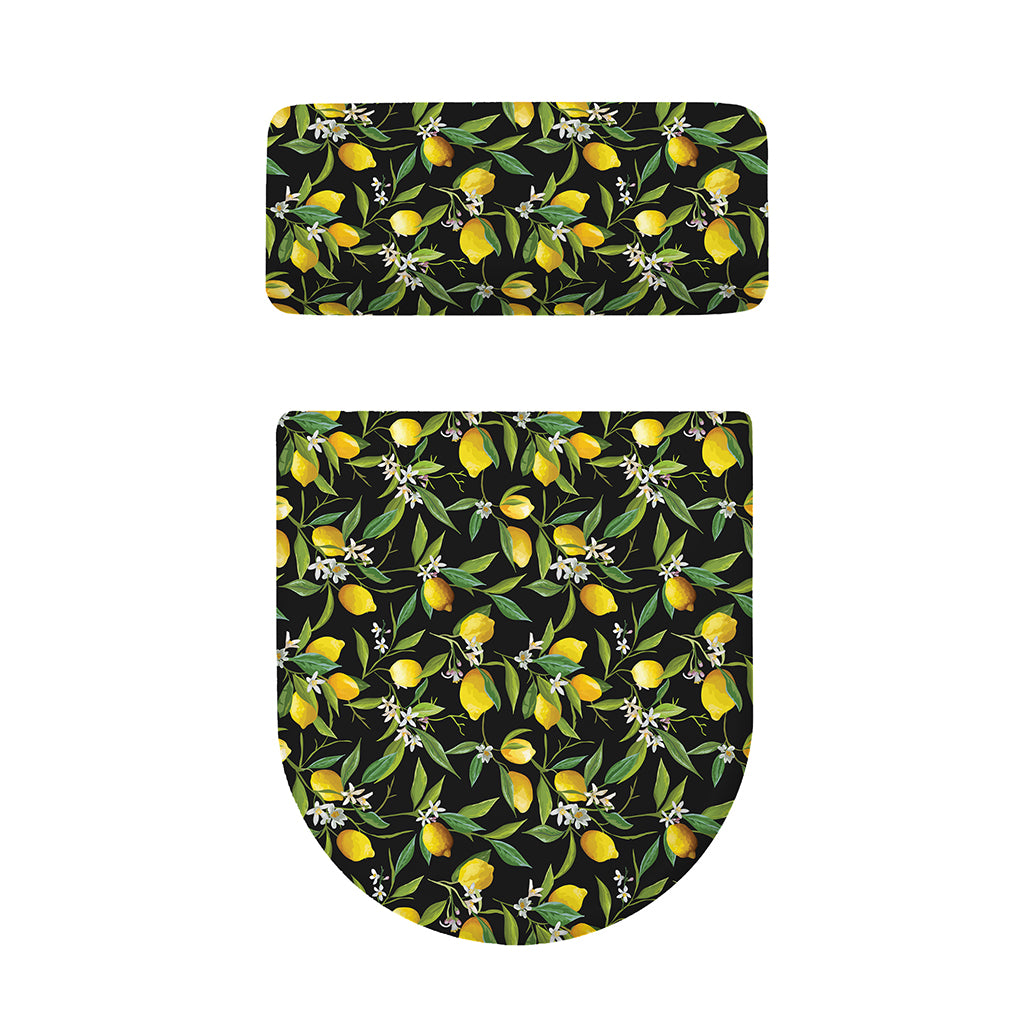 Lemon And Flower Pattern Print Toilet Lid And Tank Cover Set