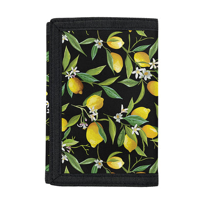 Lemon And Flower Pattern Print Trifold Wallet