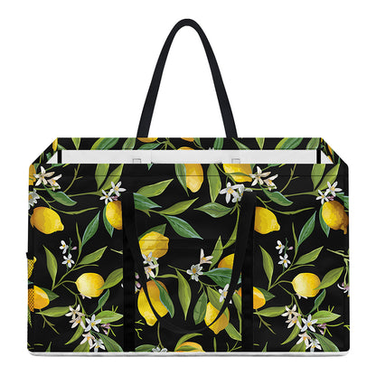 Lemon And Flower Pattern Print Utility Tote Bag