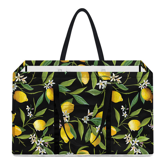 Lemon And Flower Pattern Print Utility Tote Bag