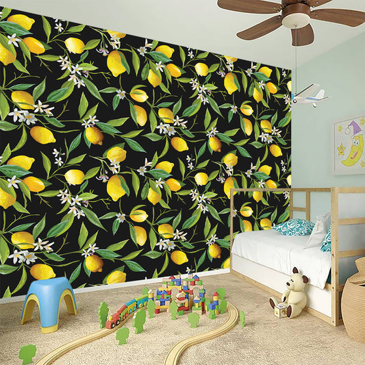 Lemon And Flower Pattern Print Wall Sticker