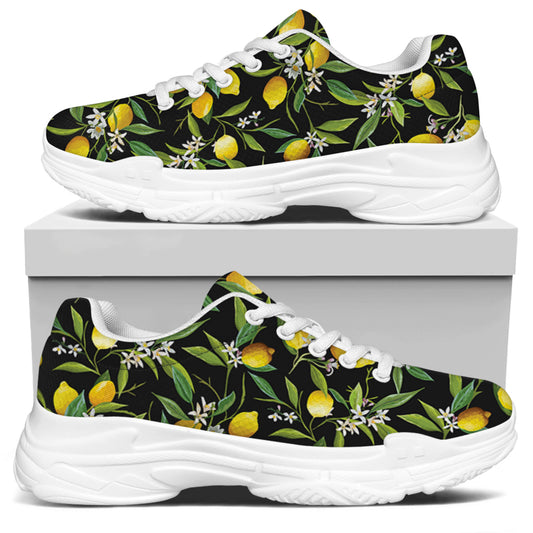 Lemon And Flower Pattern Print White Chunky Shoes
