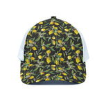 Lemon And Flower Pattern Print White Mesh Trucker Cap