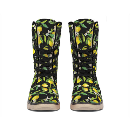 Lemon And Flower Pattern Print Winter Boots