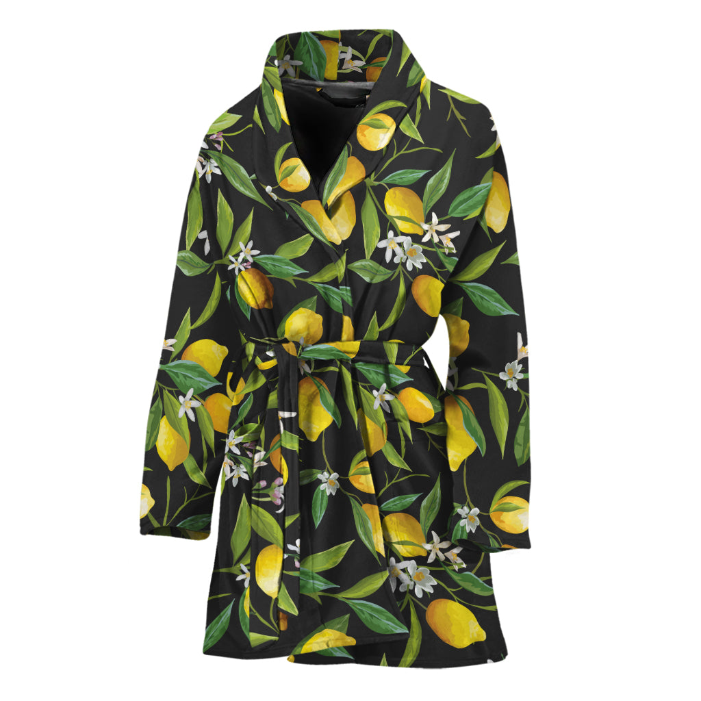 Lemon And Flower Pattern Print Women's Bathrobe