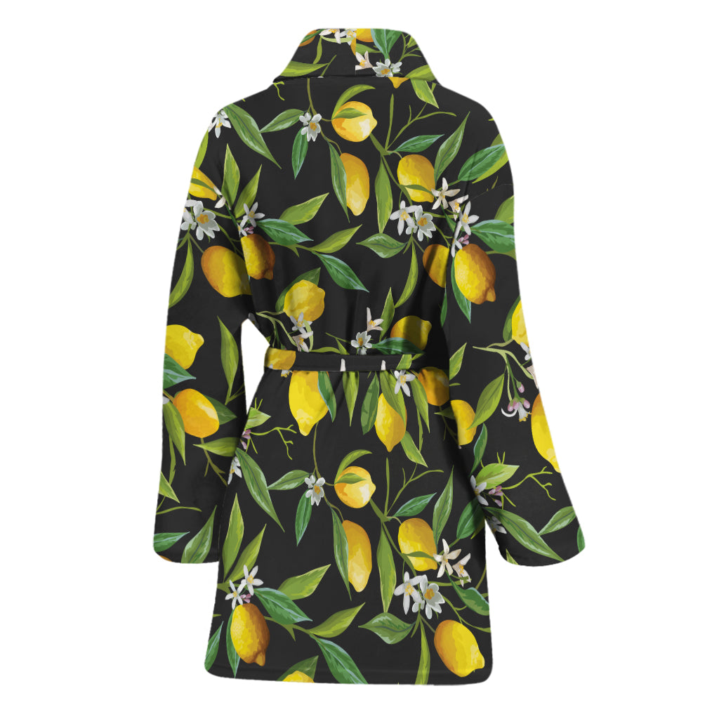 Lemon And Flower Pattern Print Women's Bathrobe