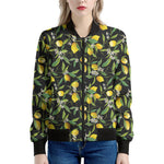 Lemon And Flower Pattern Print Women's Bomber Jacket