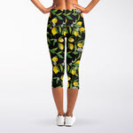 Lemon And Flower Pattern Print Women's Capri Leggings