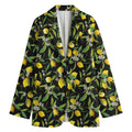 Lemon And Flower Pattern Print Women's Cotton Blazer