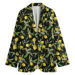 Lemon And Flower Pattern Print Women's Cotton Blazer