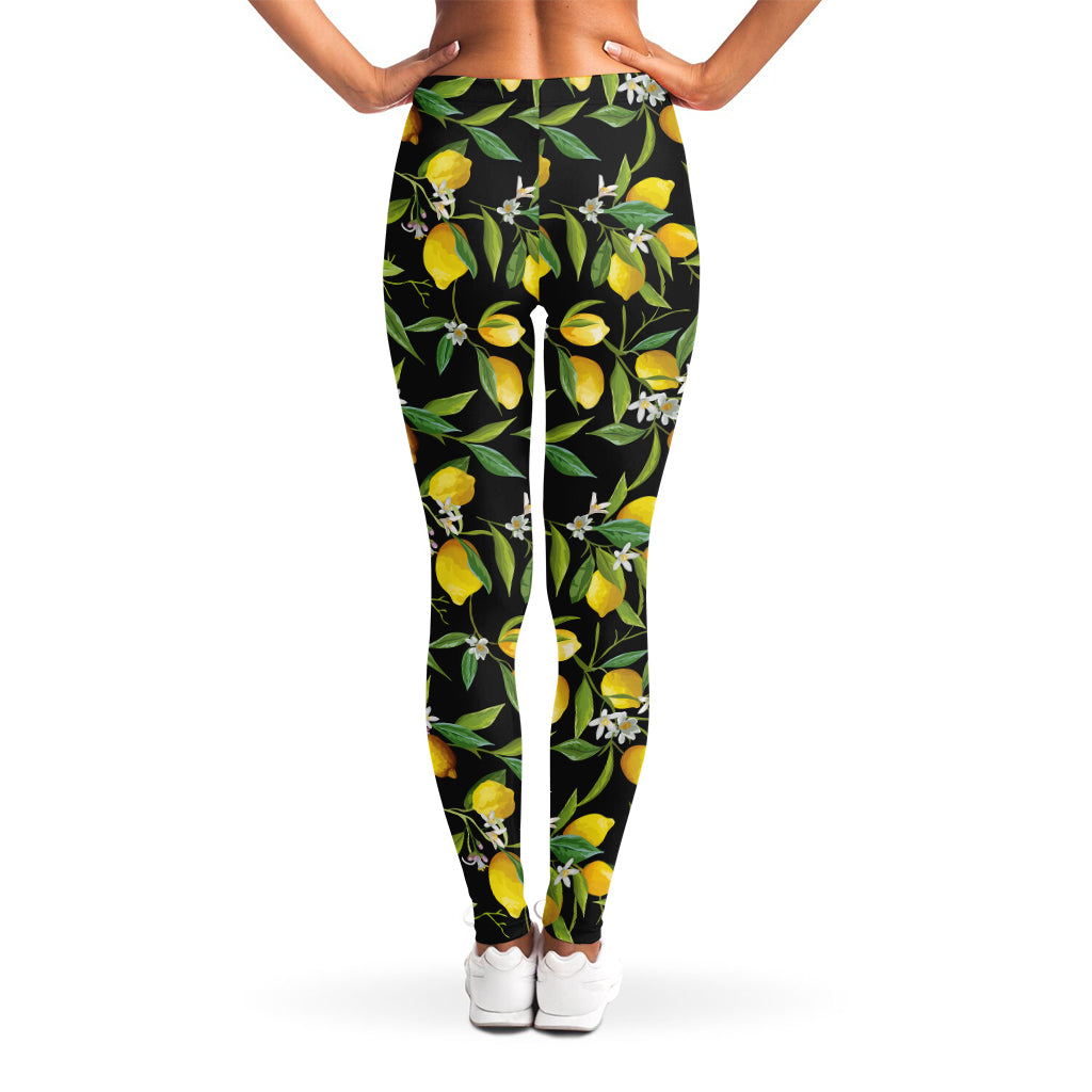 Lemon And Flower Pattern Print Women's Leggings