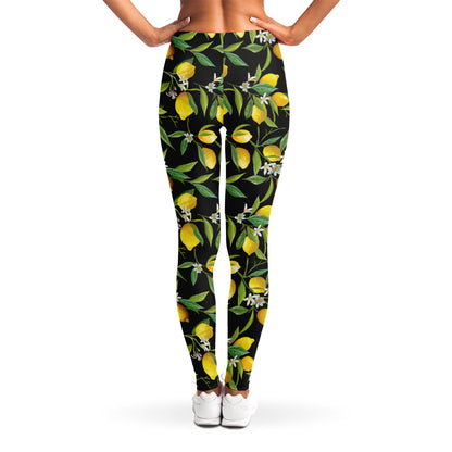 Lemon And Flower Pattern Print Women's Leggings