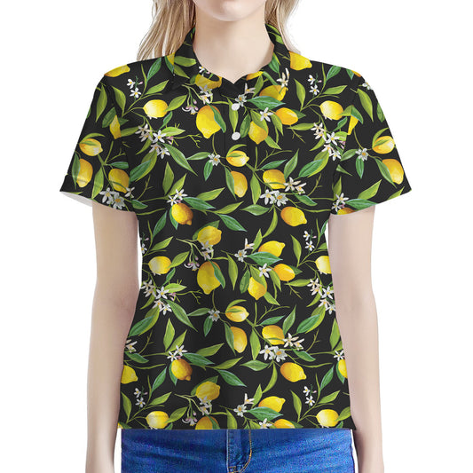 Lemon And Flower Pattern Print Women's Polo Shirt