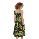 Lemon And Flower Pattern Print Women's Sleeveless Dress