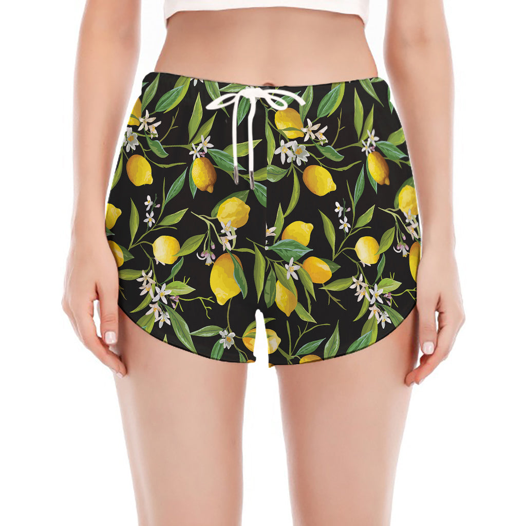 Lemon And Flower Pattern Print Women's Split Running Shorts