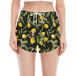 Lemon And Flower Pattern Print Women's Split Running Shorts