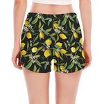Lemon And Flower Pattern Print Women's Split Running Shorts