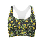 Lemon And Flower Pattern Print Women's Sports Bra