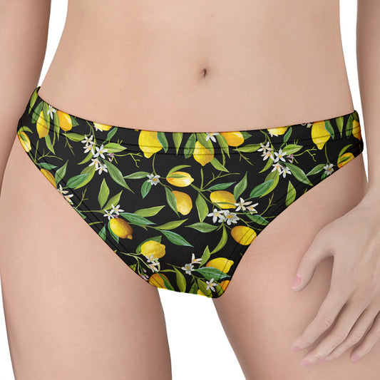 Lemon And Flower Pattern Print Women's Thong