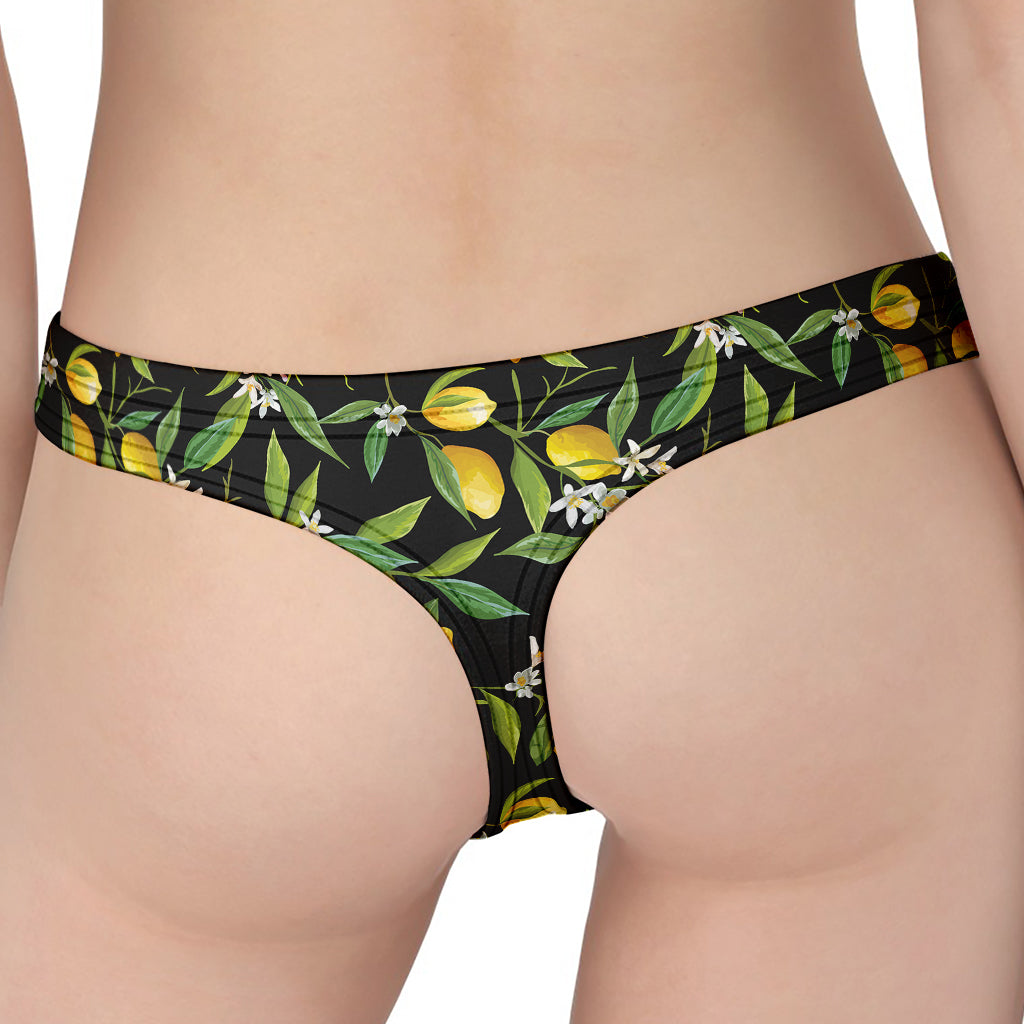 Lemon And Flower Pattern Print Women's Thong