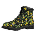 Lemon And Flower Pattern Print Padded Collar Lace Up Boots