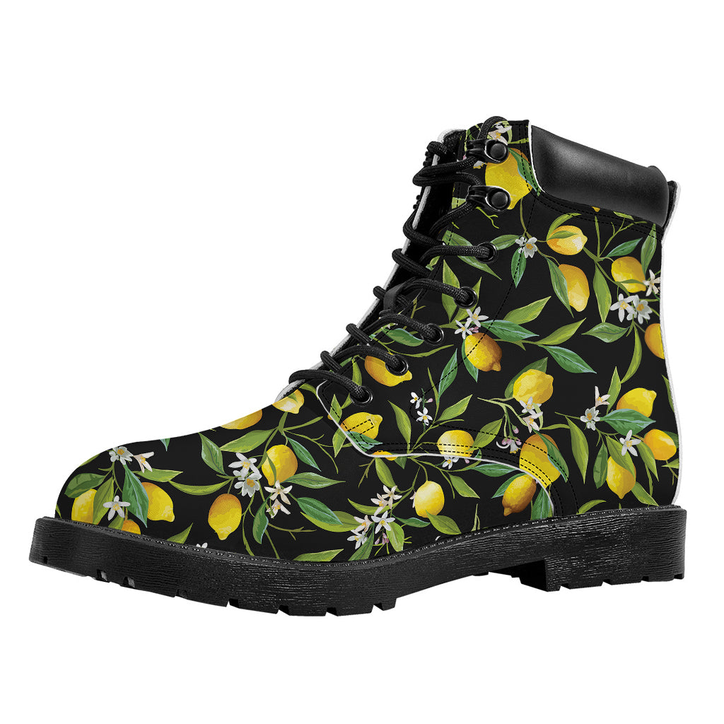 Lemon And Flower Pattern Print Work Boots