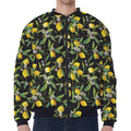 Lemon And Flower Pattern Print Zip Sleeve Bomber Jacket
