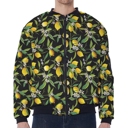Lemon And Flower Pattern Print Zip Sleeve Bomber Jacket