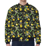 Lemon And Flower Pattern Print Zip Sleeve Bomber Jacket