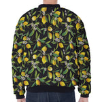 Lemon And Flower Pattern Print Zip Sleeve Bomber Jacket