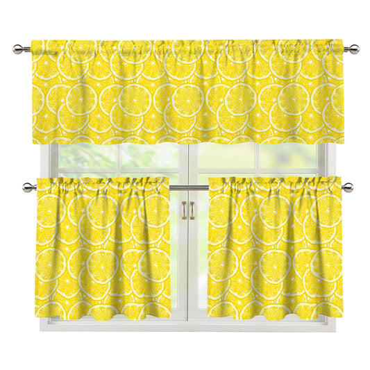 Lemon Slices Pattern Print 3 Piece Kitchen Curtains