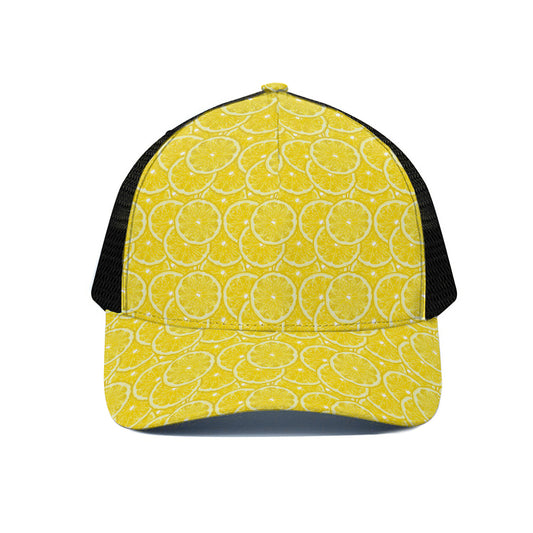 Lemon Slices Pattern Print Black Mesh Trucker Cap
