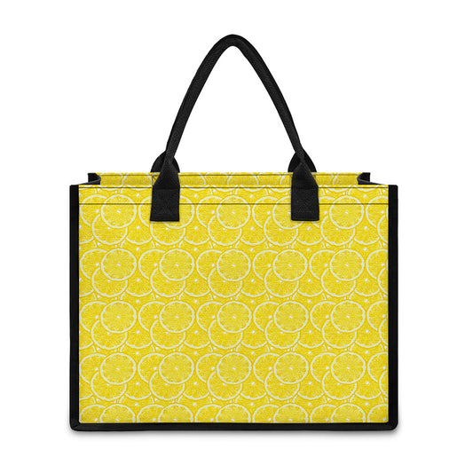 Lemon Slices Pattern Print Canvas Tote Bag
