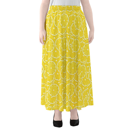 Lemon Slices Pattern Print Chiffon Maxi Skirt