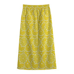 Lemon Slices Pattern Print Cotton Front Slit Maxi Skirt