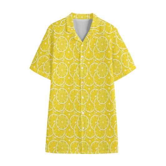 Lemon Slices Pattern Print Cotton Hawaiian Shirt