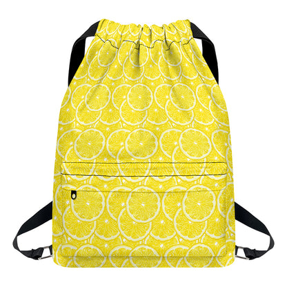 Lemon Slices Pattern Print Drawstring Backpack