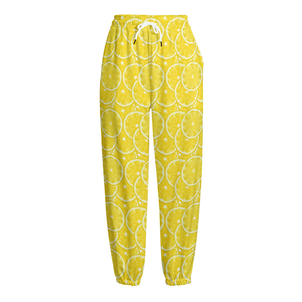 Lemon Slices Pattern Print Fleece Lined Knit Pants