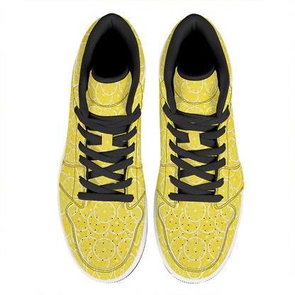 Lemon Slices Pattern Print High Top Leather Sneakers