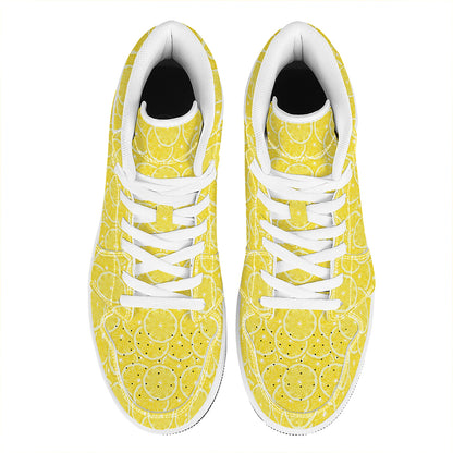 Lemon Slices Pattern Print High Top Leather Sneakers