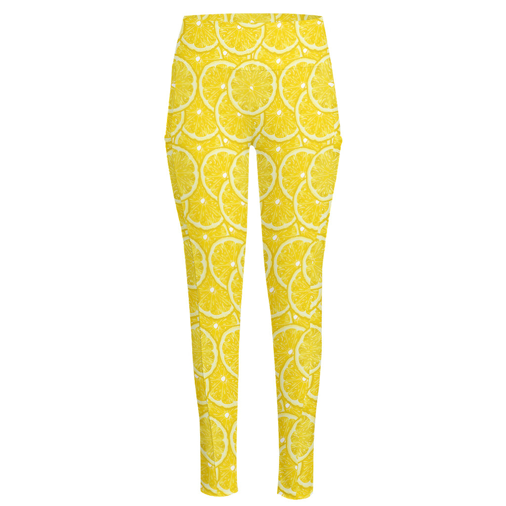 Lemon Slices Pattern Print High-Waisted Pocket Leggings