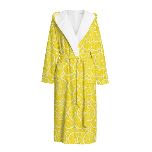 Lemon Slices Pattern Print Hooded Bathrobe