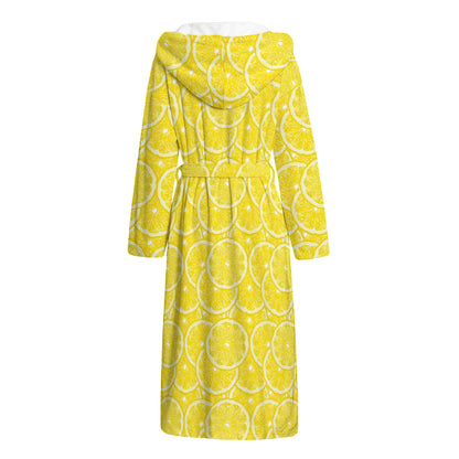 Lemon Slices Pattern Print Hooded Bathrobe