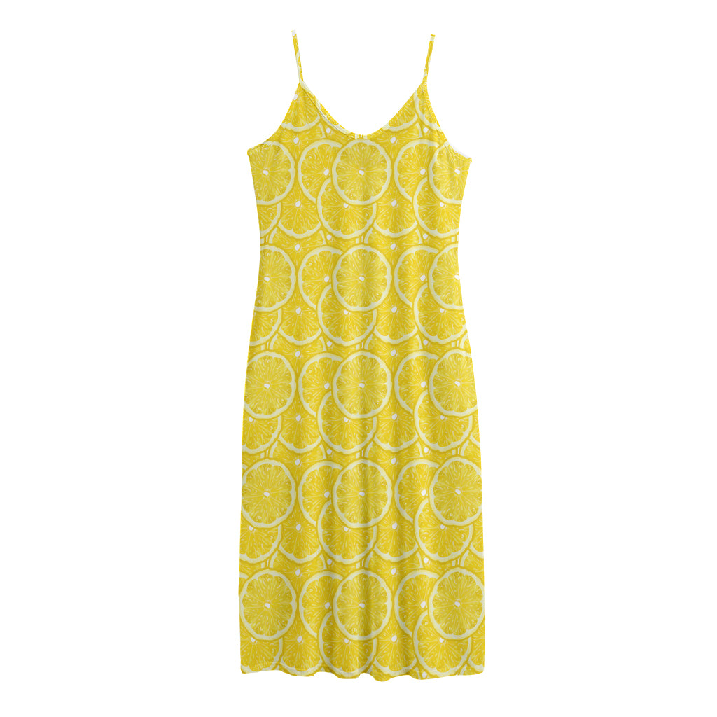 Lemon Slices Pattern Print Jersey Midi Cami Dress