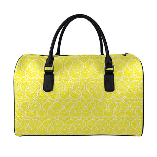 Lemon Slices Pattern Print Leather Duffle Bag