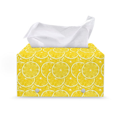 Lemon Slices Pattern Print Leather Tissue Box Cover